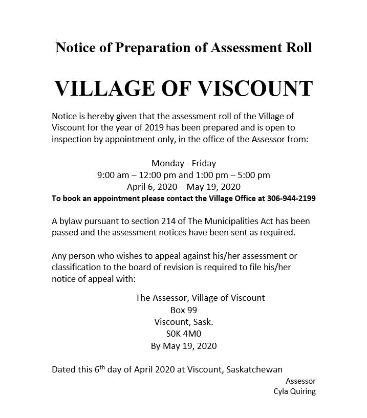Notice of Prep of Assessment Notice of Prep of Assessment